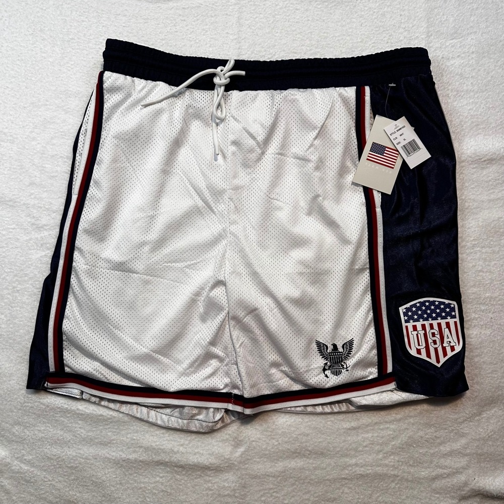 Team USA Soccer Mesh Athletic Shorts Mens XL White Navy Blue Red BSMM182S